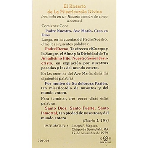 La Coronilla de la Divina Misericordia (The Divine Mercy Chaplet) – Spanish Prayer Card