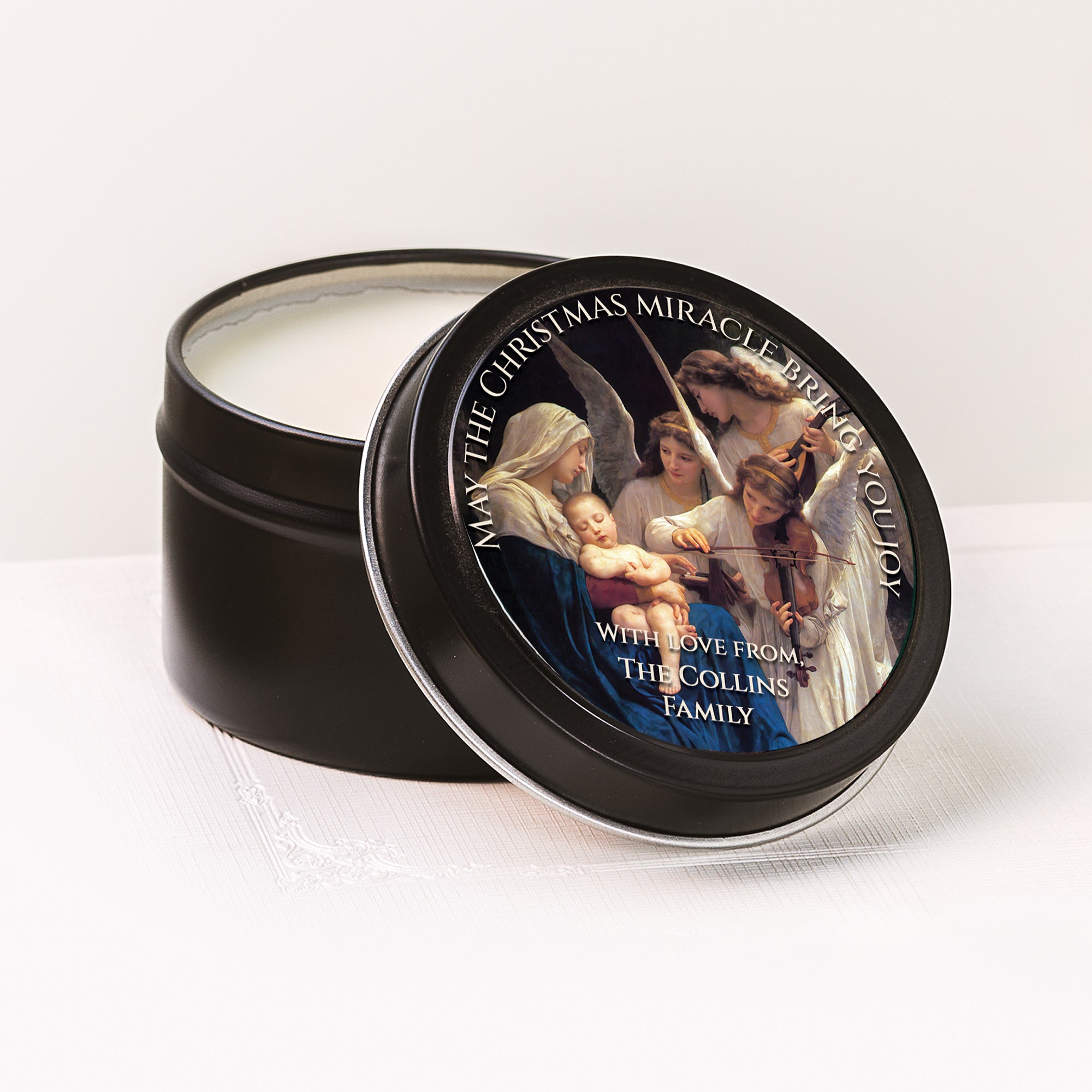 Personalized Song of Angels Christmas Travel Tin Candles - Set of 6