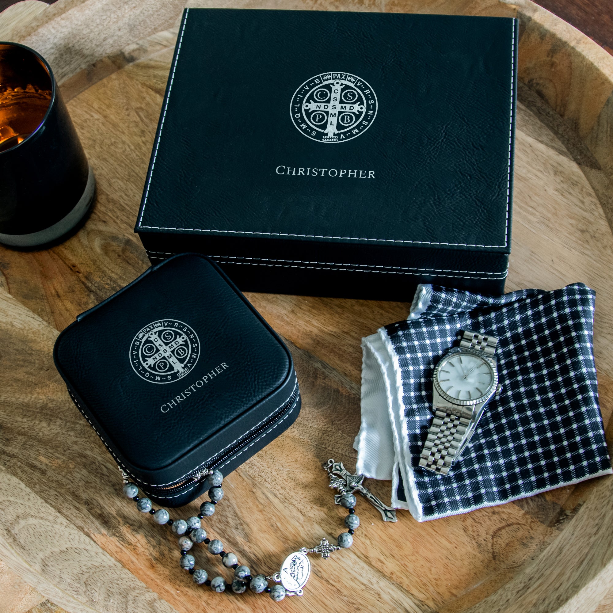 Personalized St Benedict Keepsake and Travel Boxes-set of 2