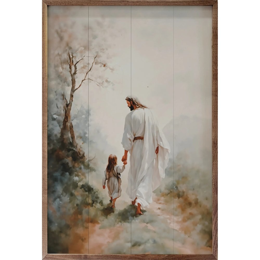 Jesus Walking with Little Girl Framed Art