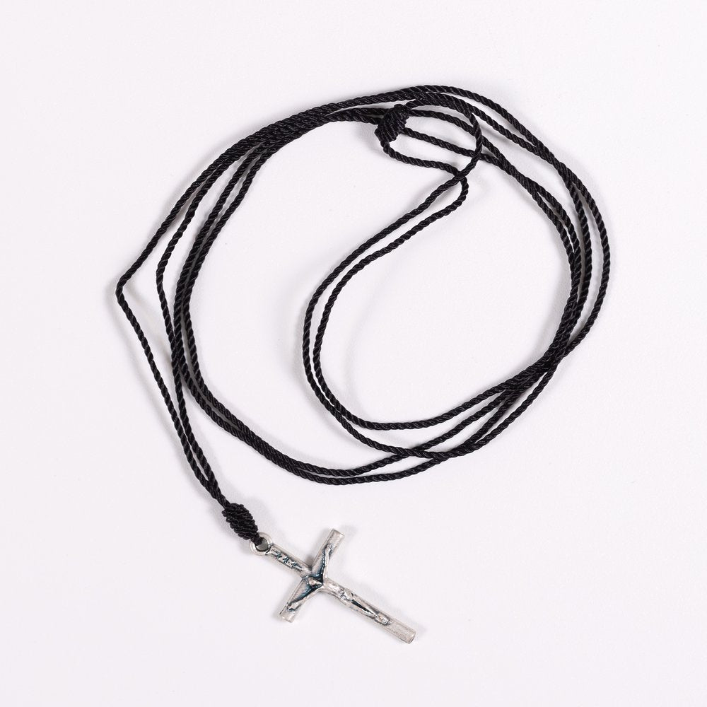 Mini Silver Crucifix Corded Necklace