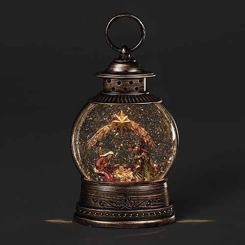 Holy Family Print Bronze Swirl LED Lantern