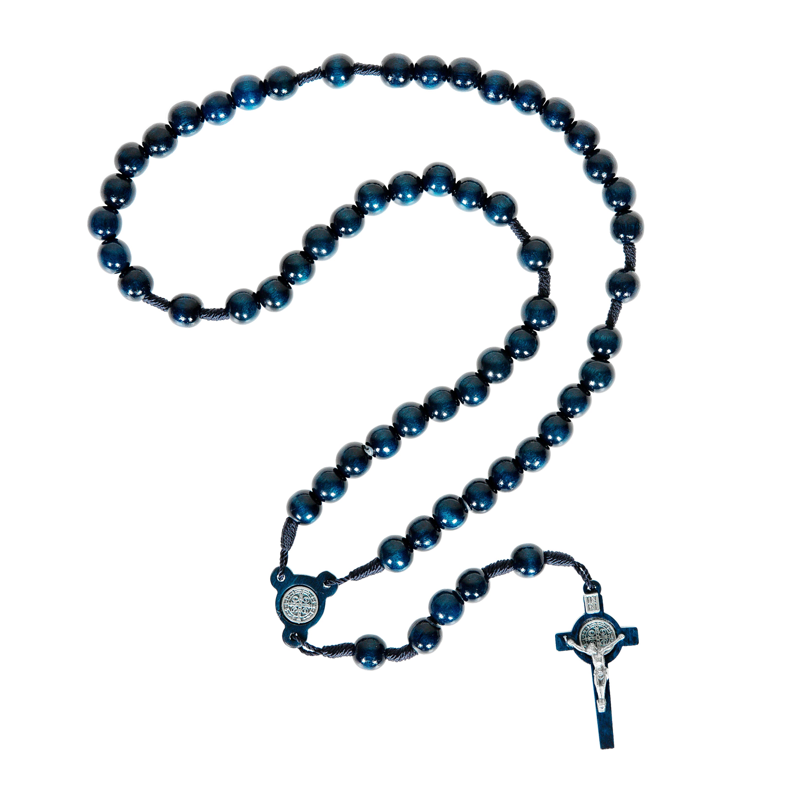 St. Benedict Dark Blue Wood Bead Rosary