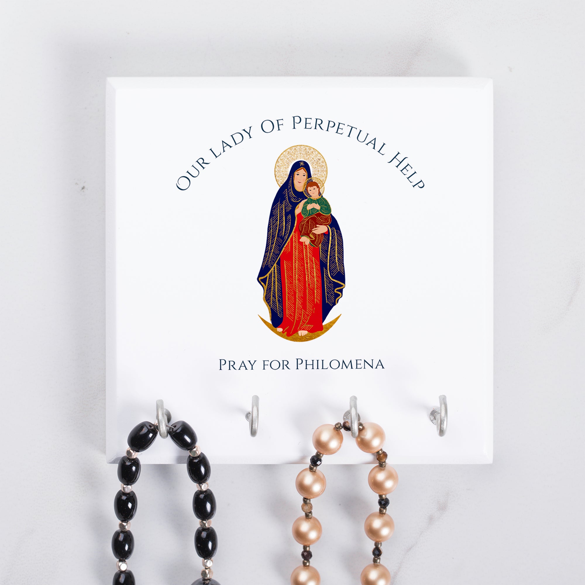 Personalized Our Lady of Perpetual Help Rosary Rack