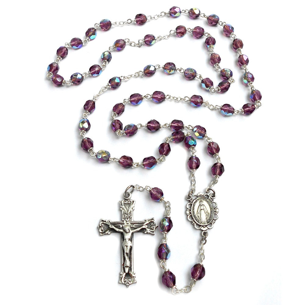 Bohemian Glass Birthstone Rosary – Amethyst / February