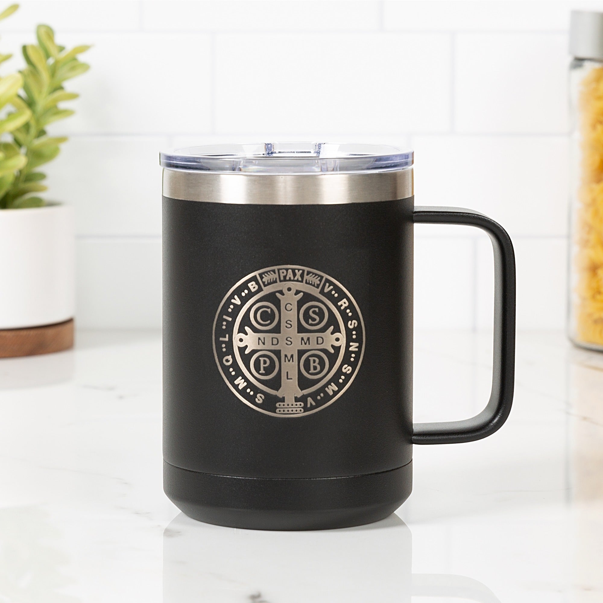 Personalized St. Benedict Black Travel Mug