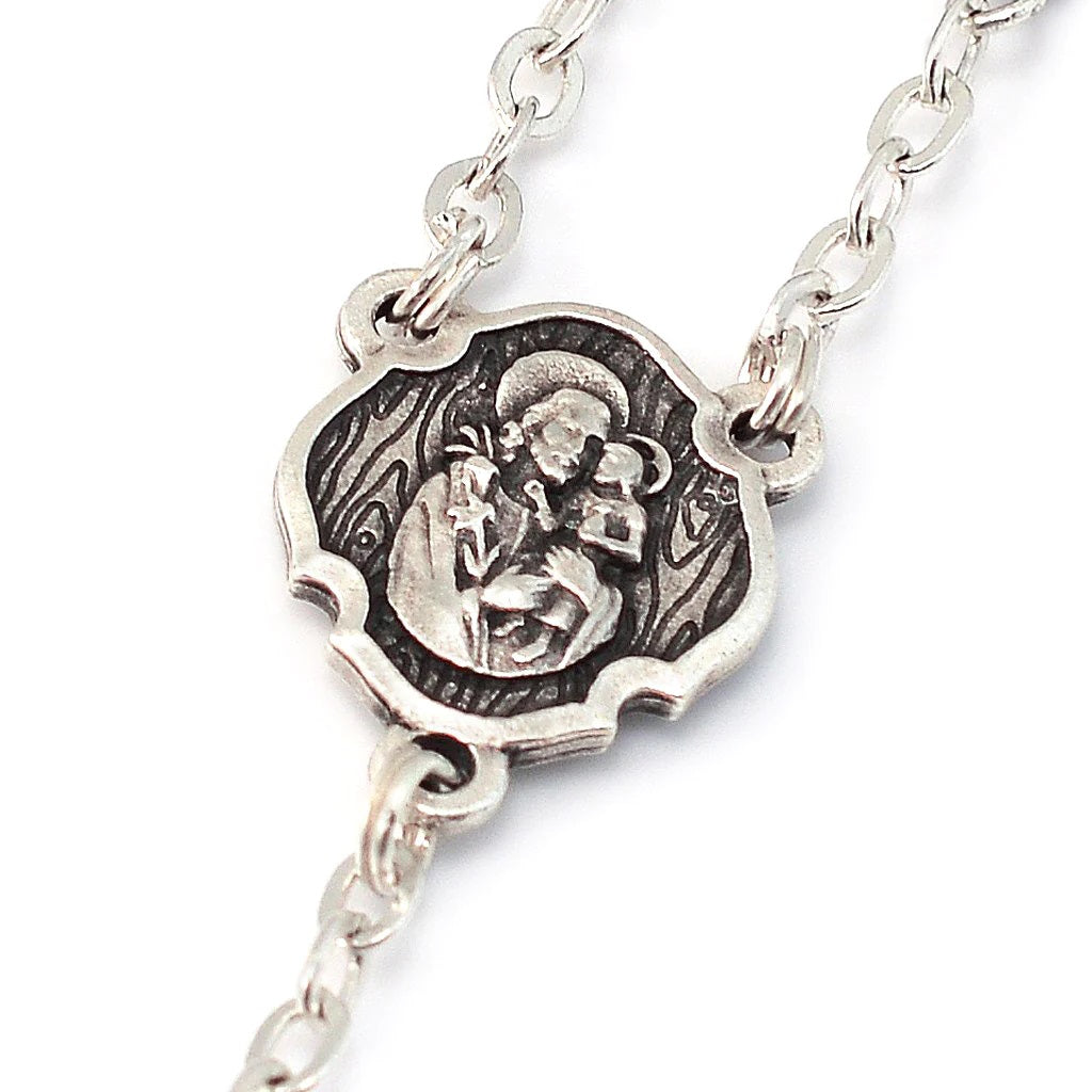 Italian Wood and Silver Plated St. Joseph Rosary