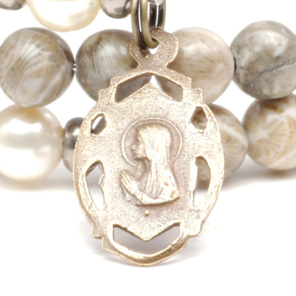 St. Joseph Gray Fossil Coral Full Rosary Wrap Bracelet