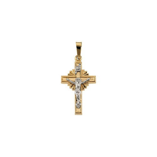 14kt Yellow/White Two Tone Crucifix Pendant 19X13