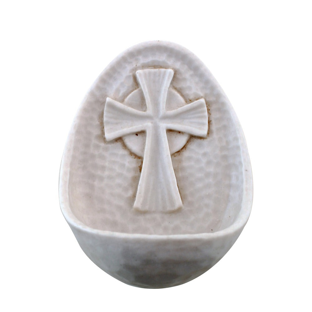Antique White Cross Holy Water Font