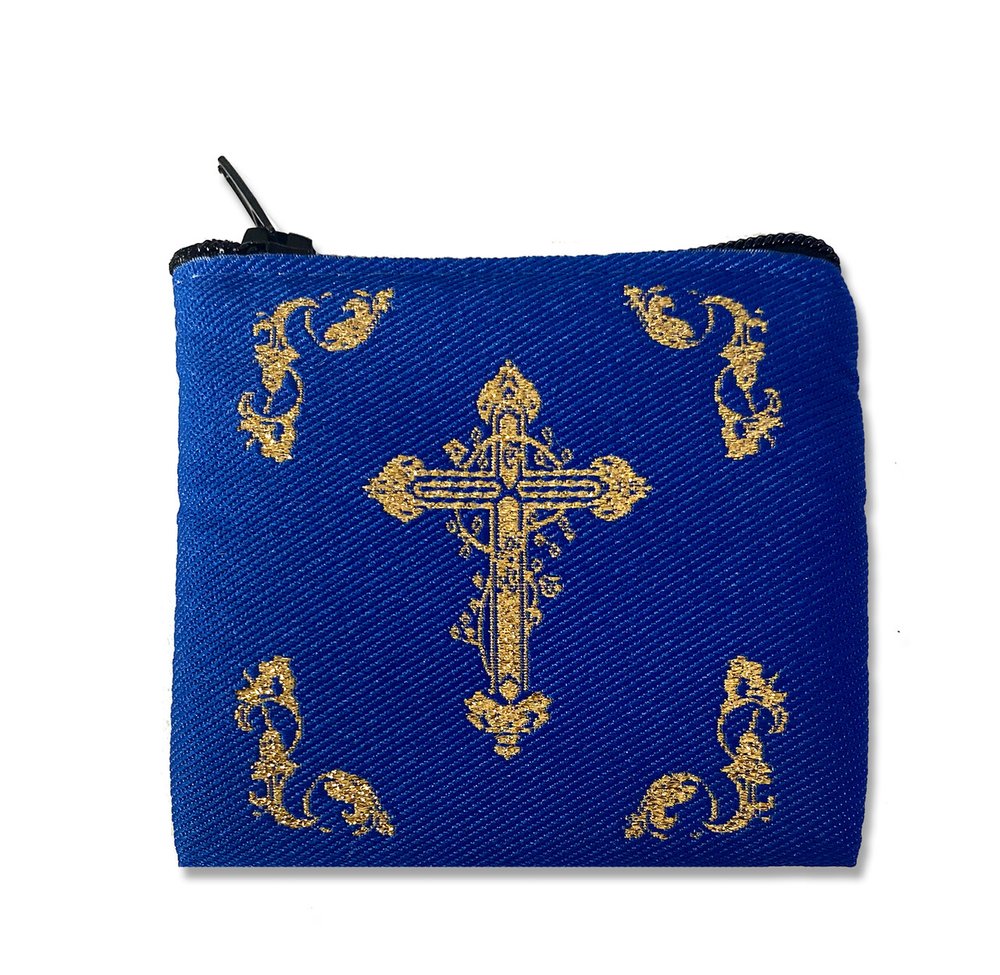 Blue & Gold Tapestry Rosary Pouch