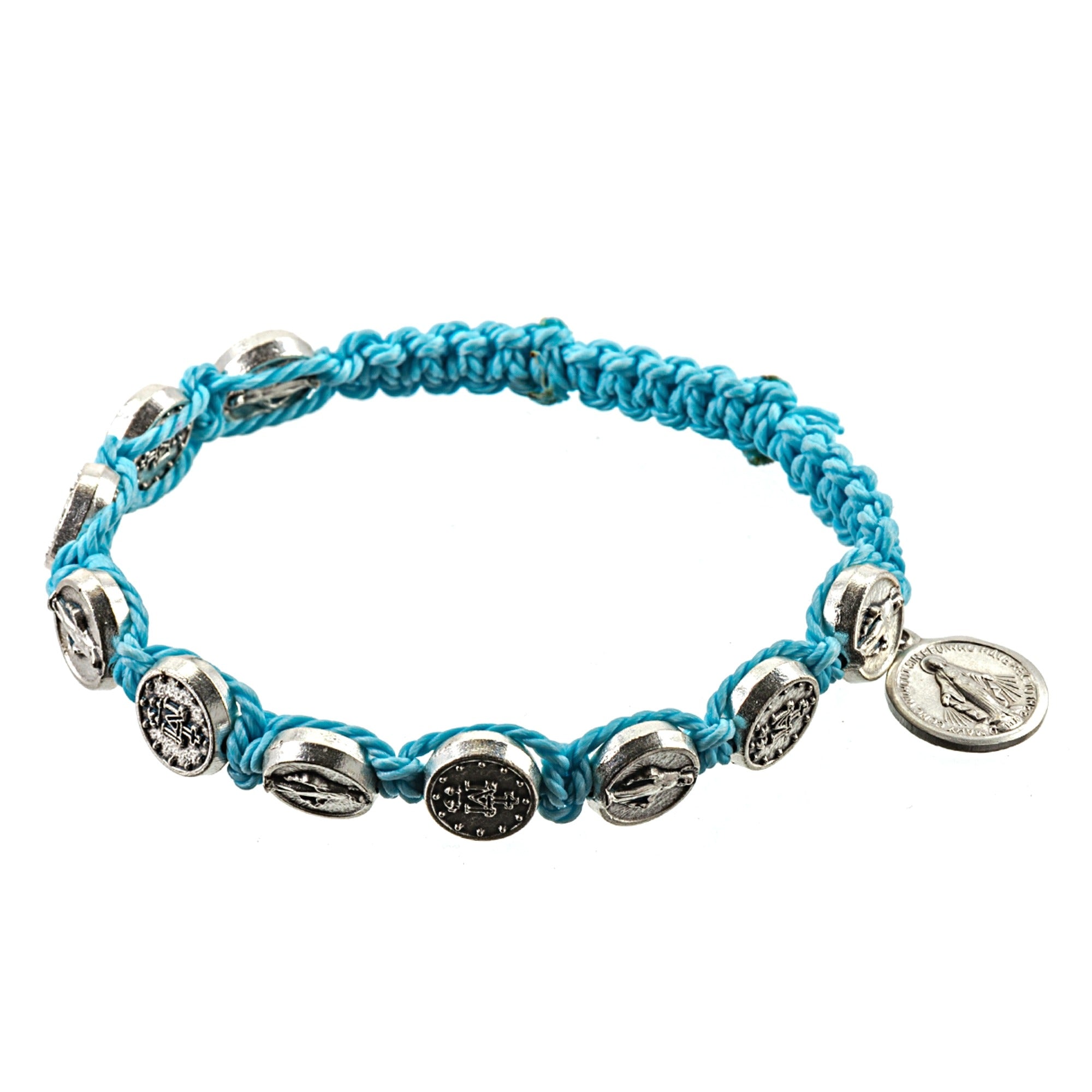 Miraculous Medal Aqua Macrame Bracelet