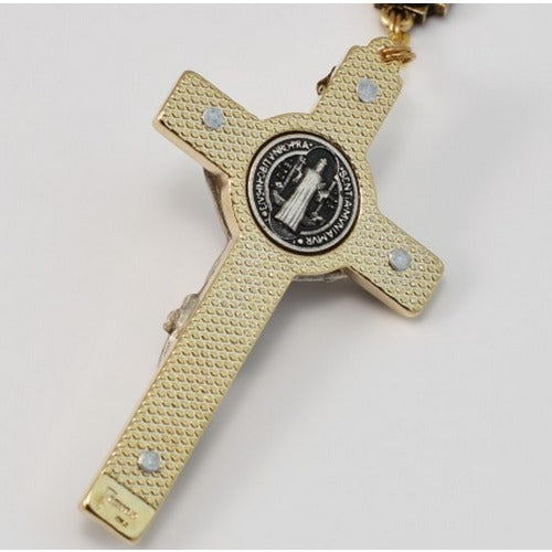 St. Benedict Gold Plated Brown Rosary