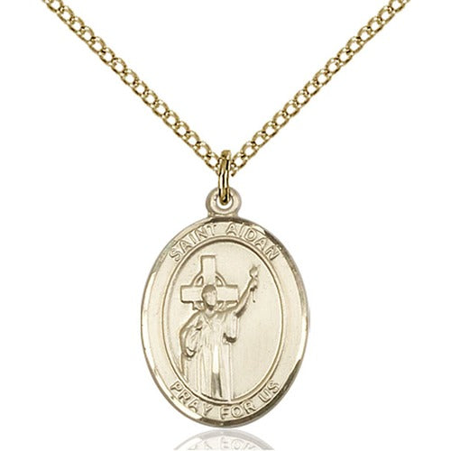 St. Aidan of Lindisfarne Pendant with Chain, Bliss, Gold Filled