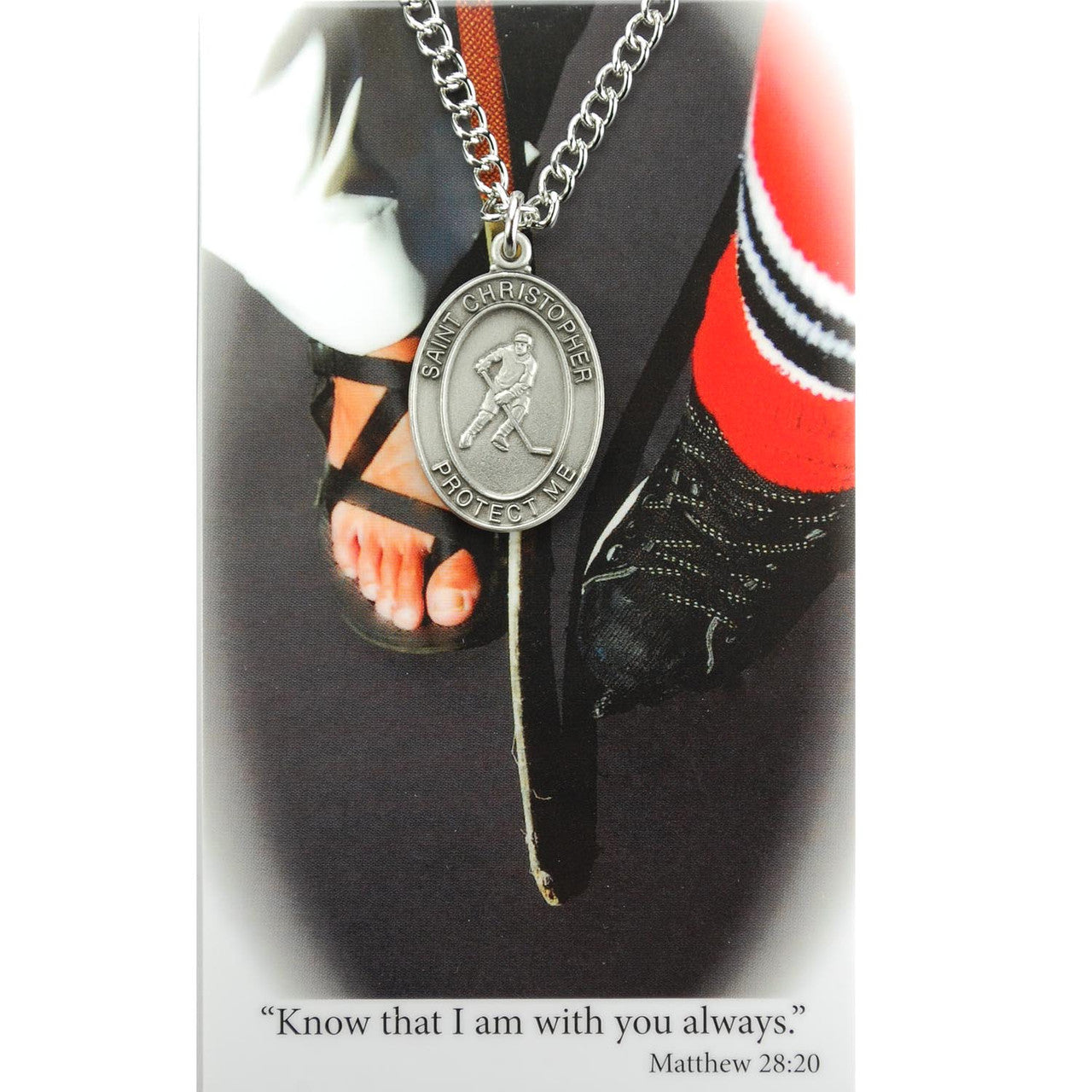 Pewter St. Christopher Medal with Prayer Card - Ice Hockey (Boy)