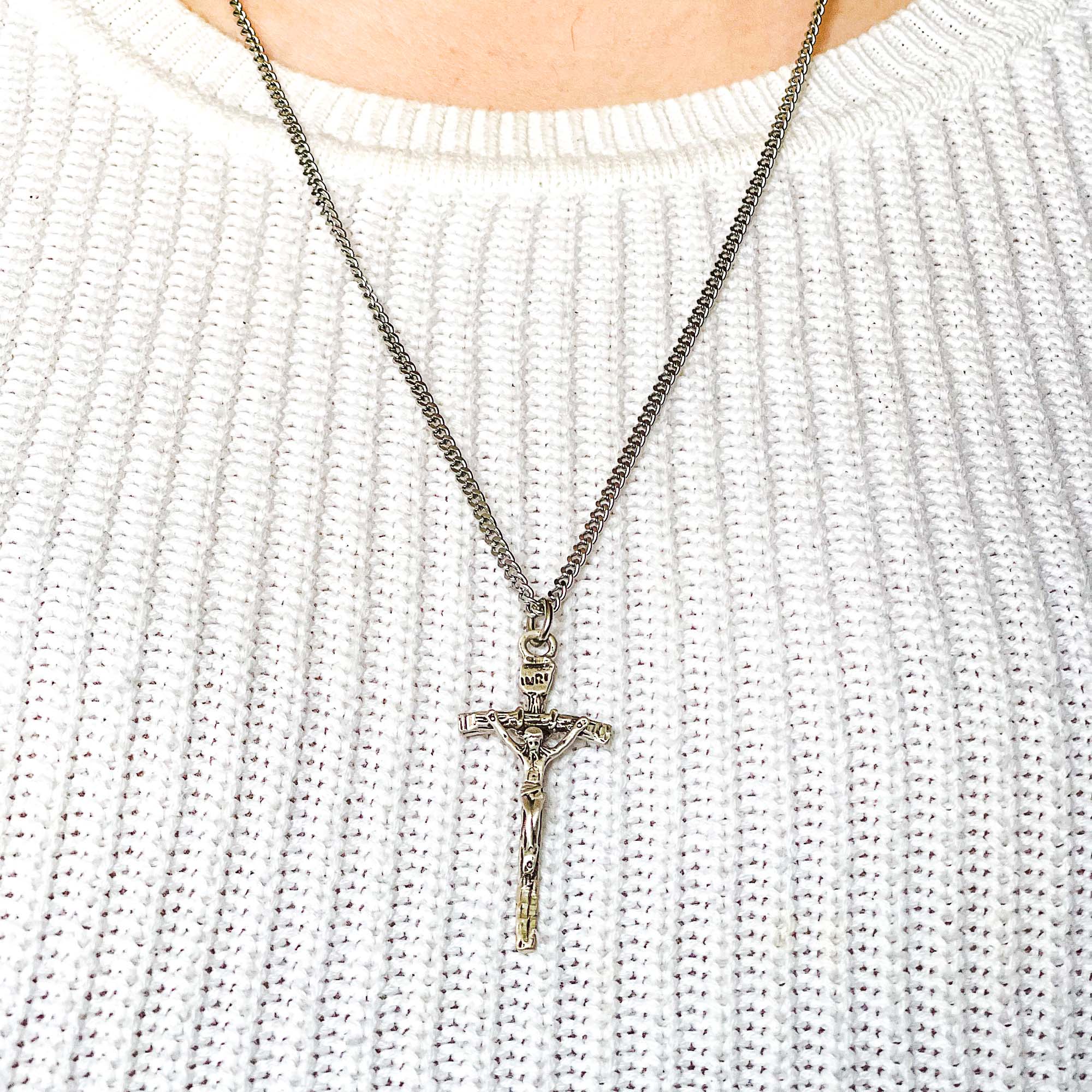 Sterling Silver Papal Crucifix with 24 inch chain