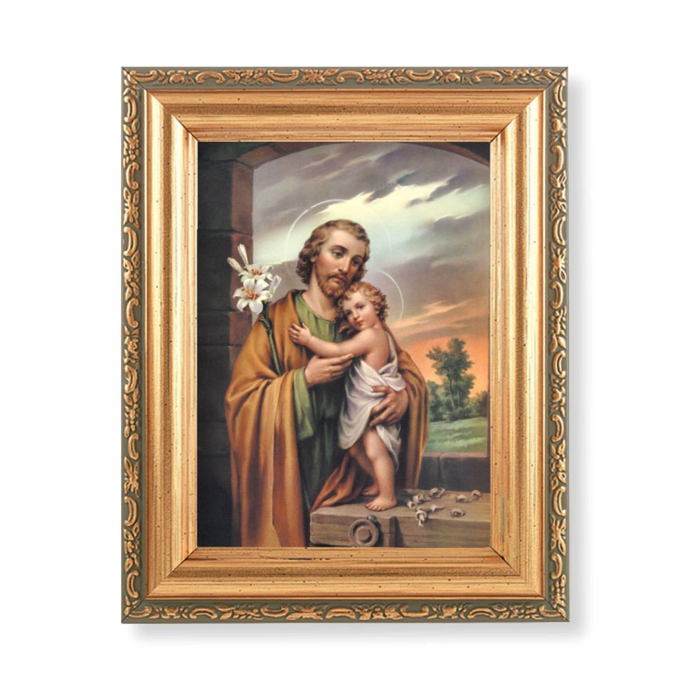St. Joseph & the Infant Christ in Ornate Gold Frame - 4.5" x 6.5"