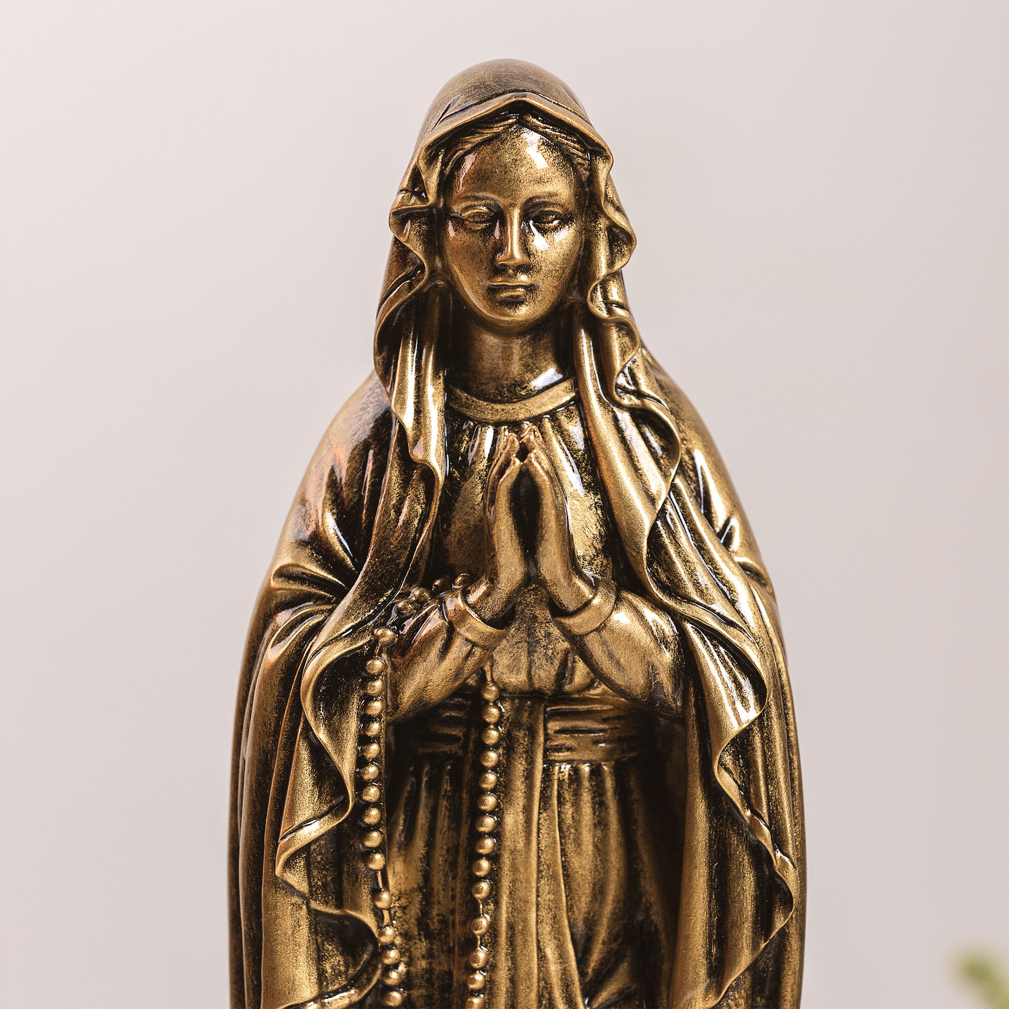 Painted Bronze Lourdes Statue with Medals - 11.8"