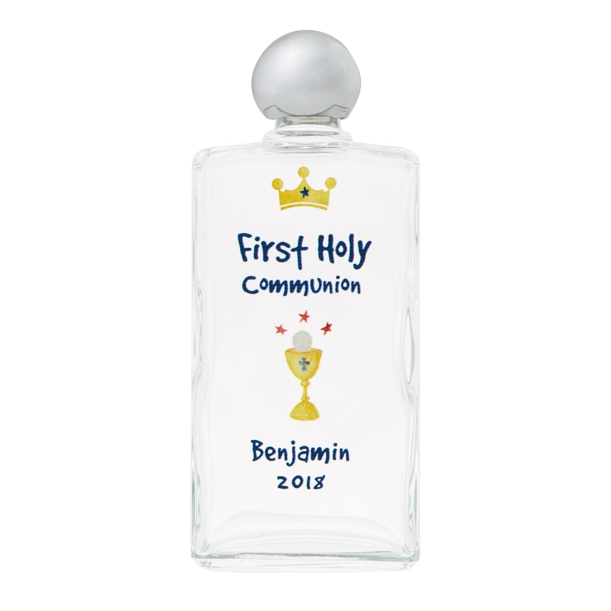 Personalized First Communion Watercolor Holy Water Bottle - Boy