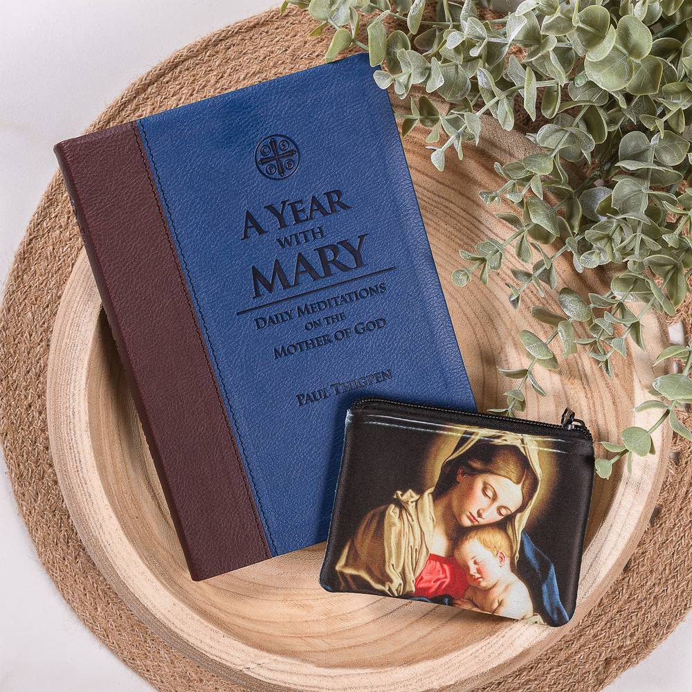 A Year with Mary Book & Madonna & Child Rosary Pouch Gift Set