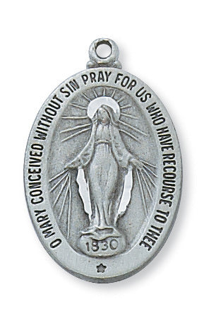 Pewter Miraculous Medal with 18 inch chain