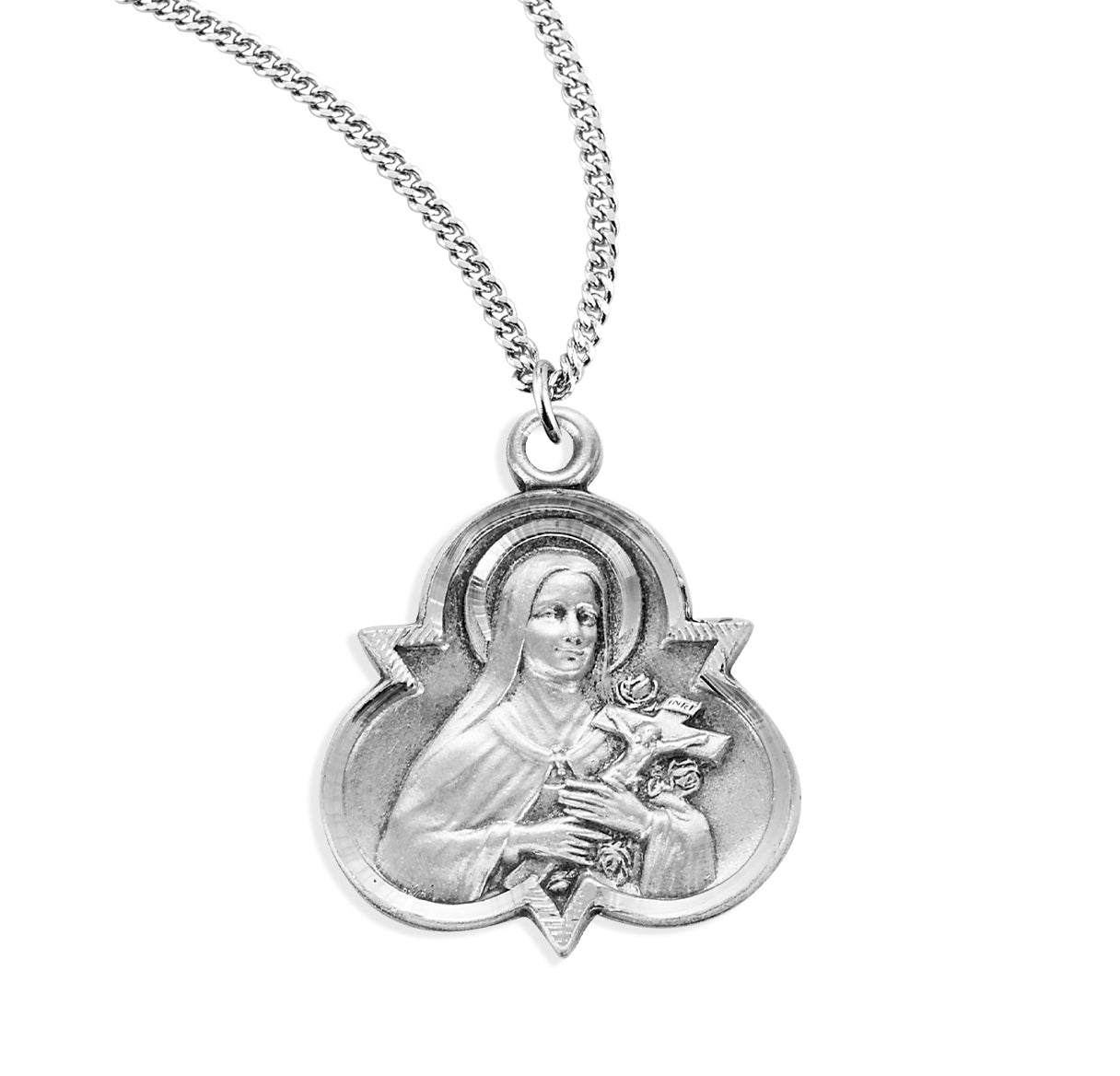 Sterling Silver St. Therese Trinity Medal Necklace