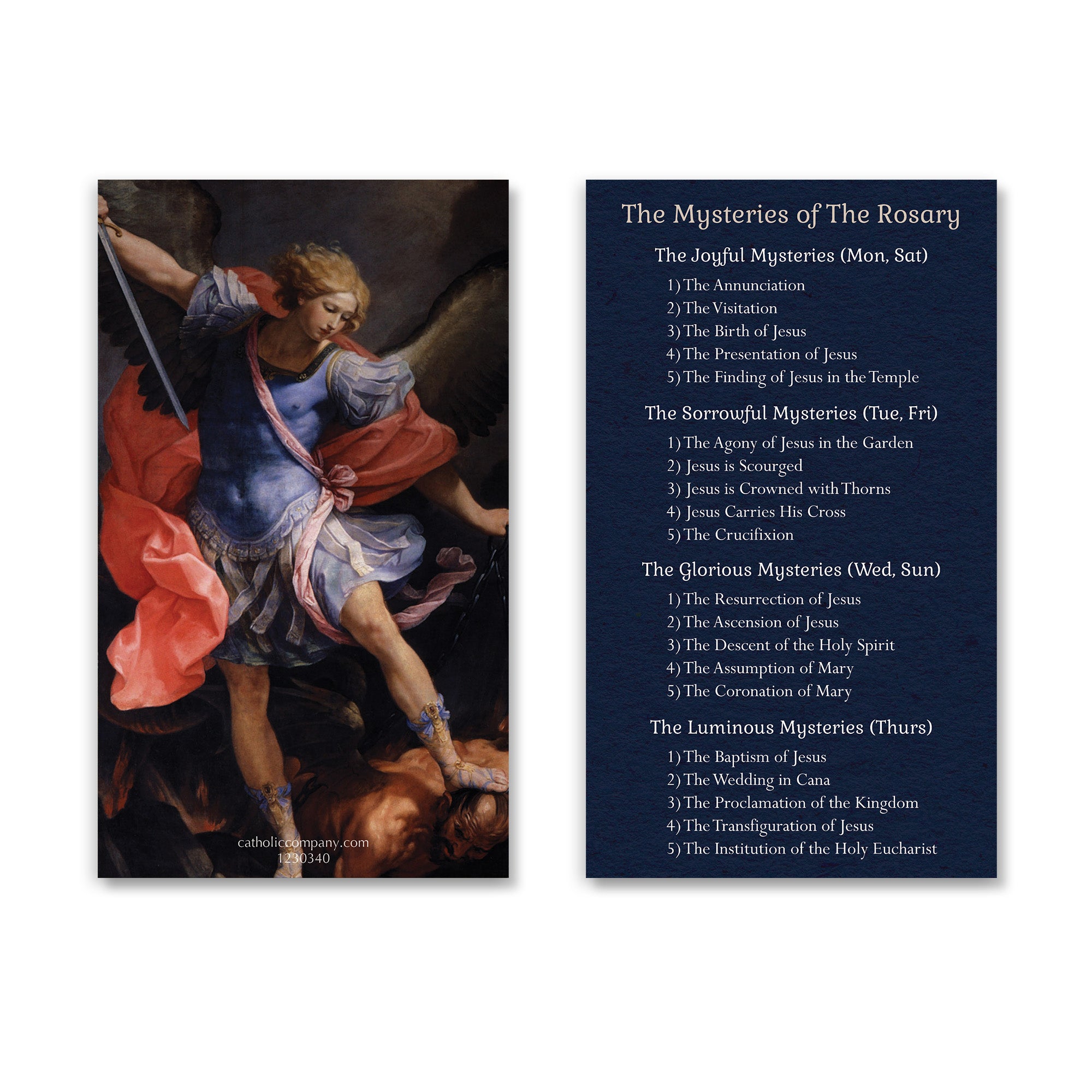St. Michael Rosary Mysteries Prayer Card