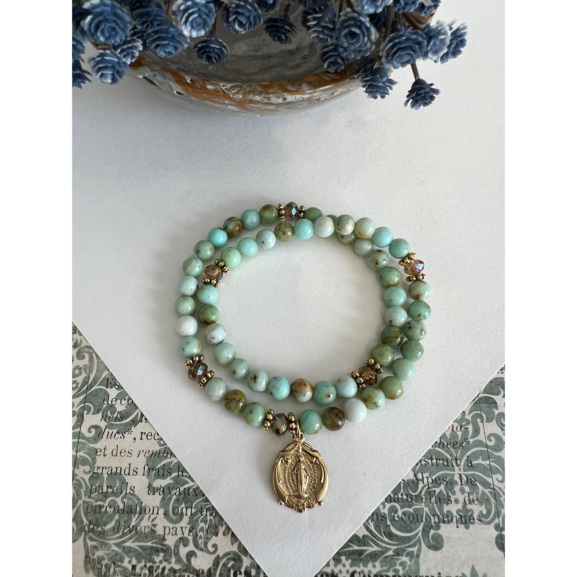 Turquoise & Gold Rosary Wrap Bracelet