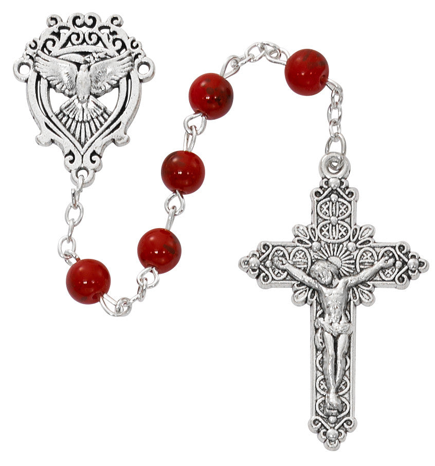 Red Marbled Glass Holy Spirit Rosary