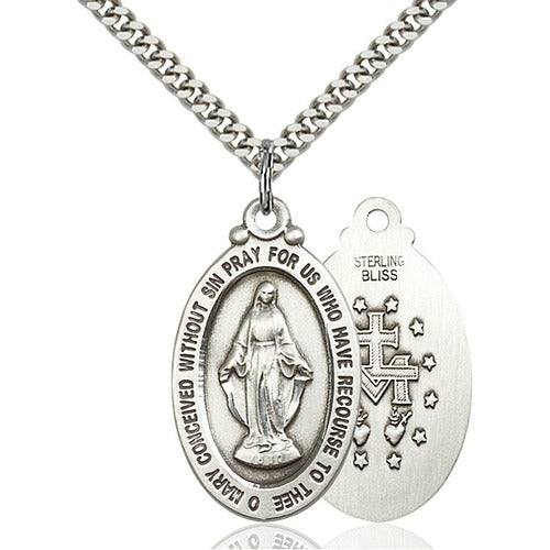 Sterling Silver Miraculous Pendant 1 18 X 5/8 Inch | The Catholic Company®