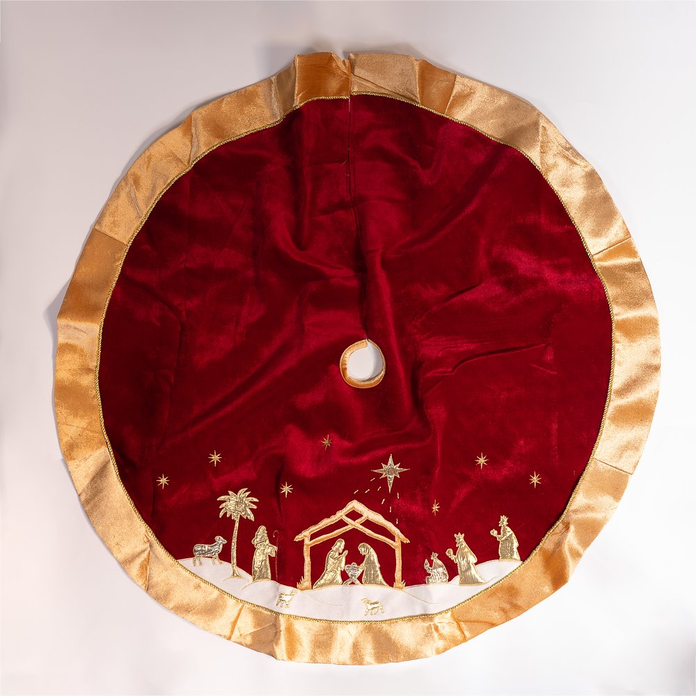 Red & Gold Nativity Tree Skirt - 48"