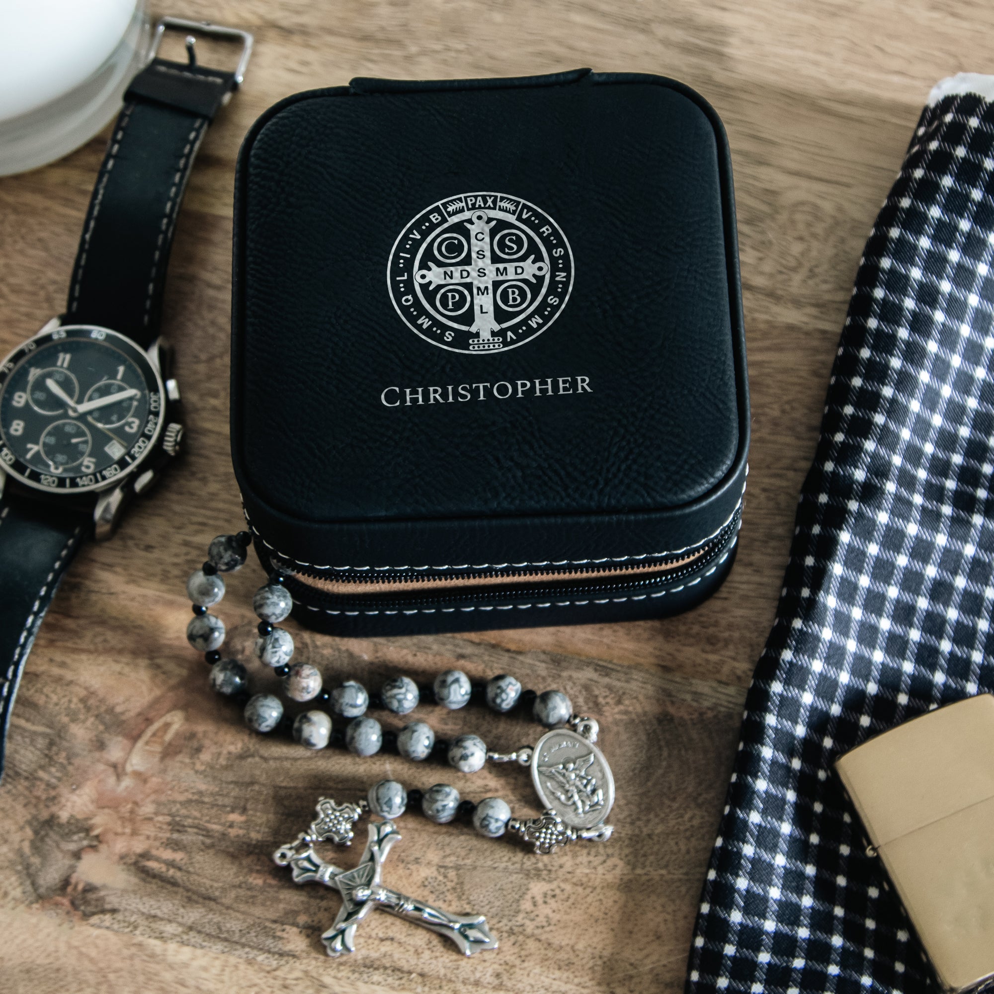 Personalized St. Benedict Travel Case for Jewelry