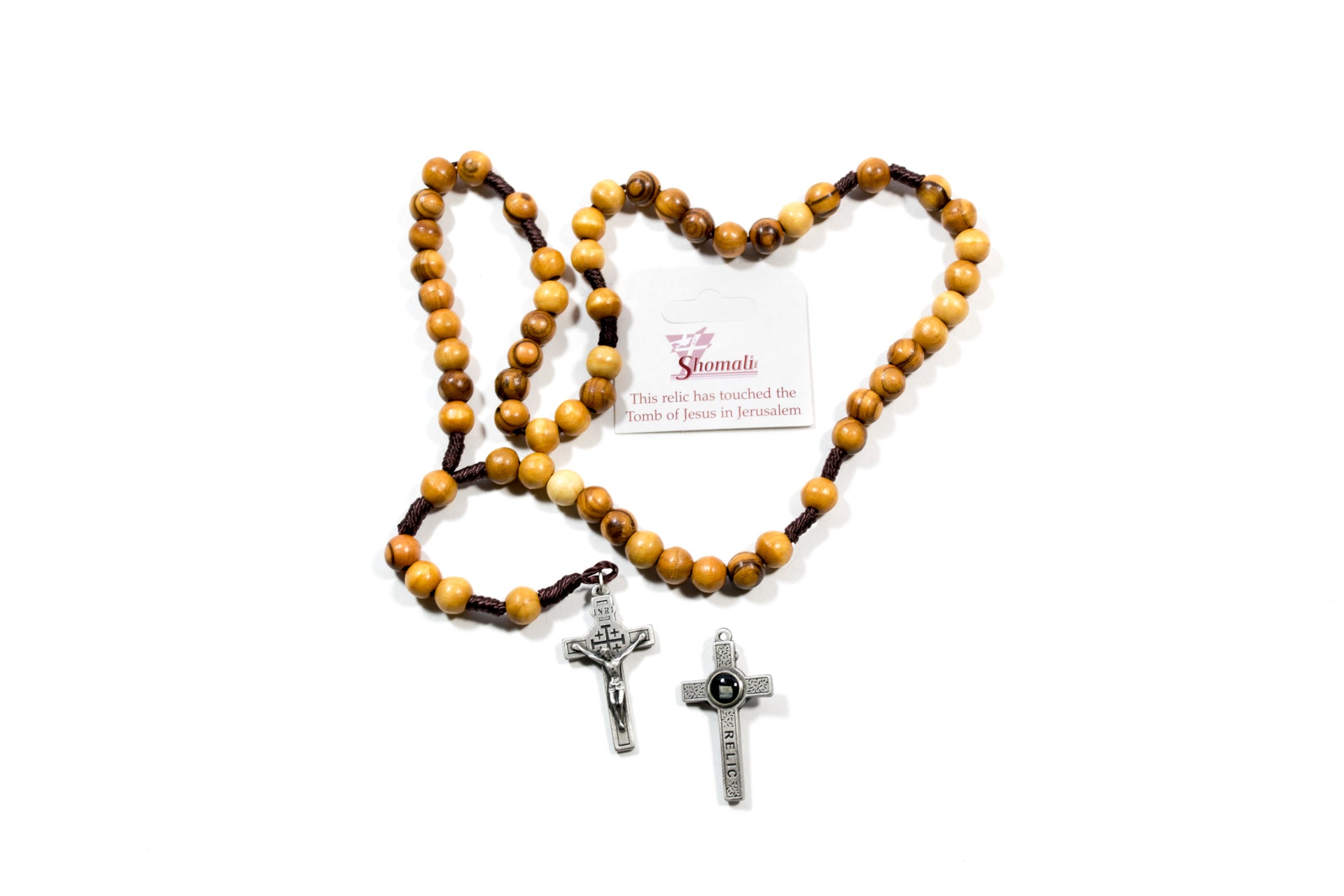 Corded Olive Wood Rosary with Relic
