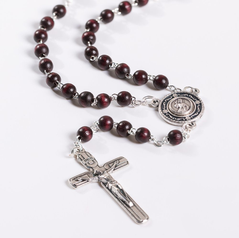 Italian Mahogany Miraculous Medal Rosary & Matching Rosary Box Set
