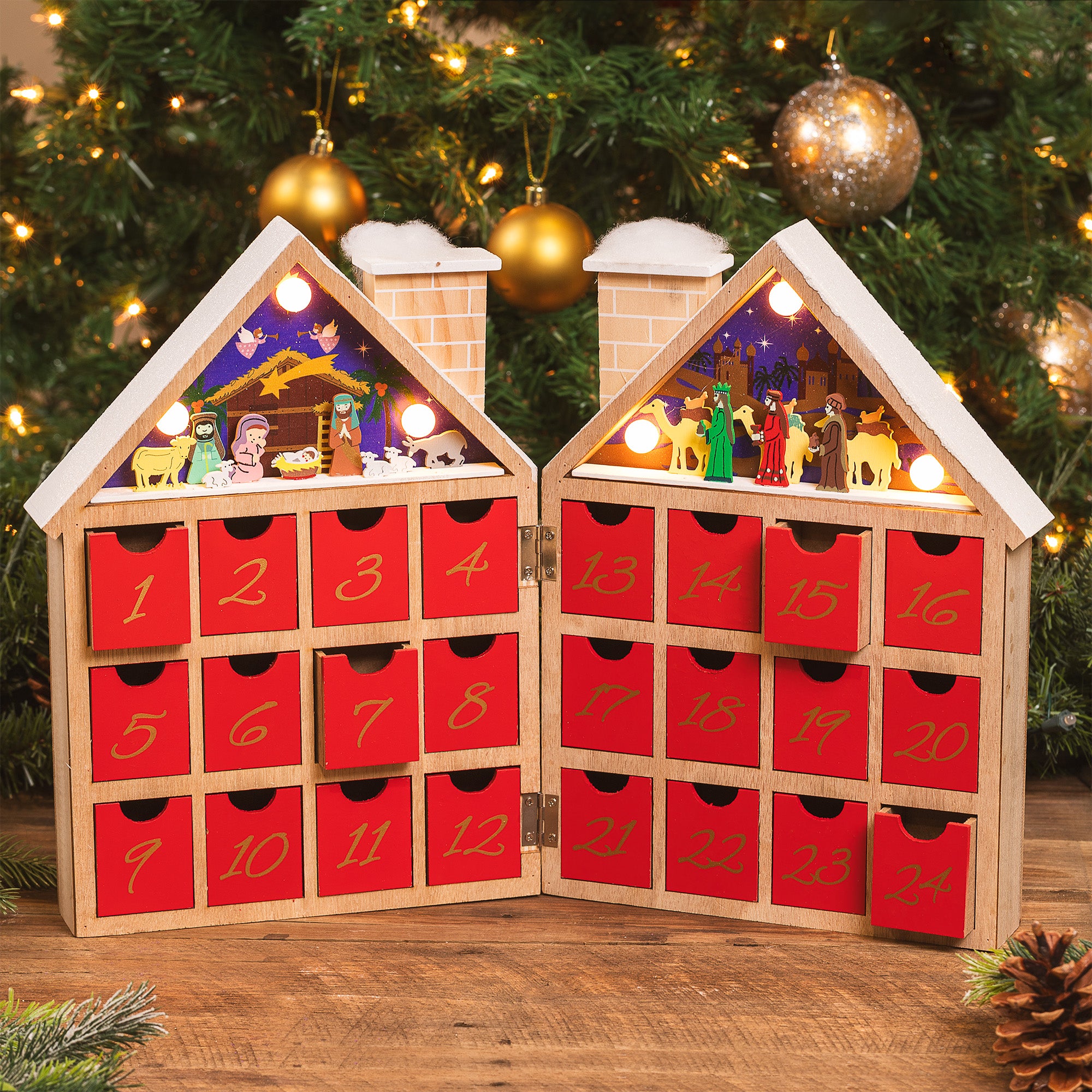 LED Wooden House Nativity Advent Calendar