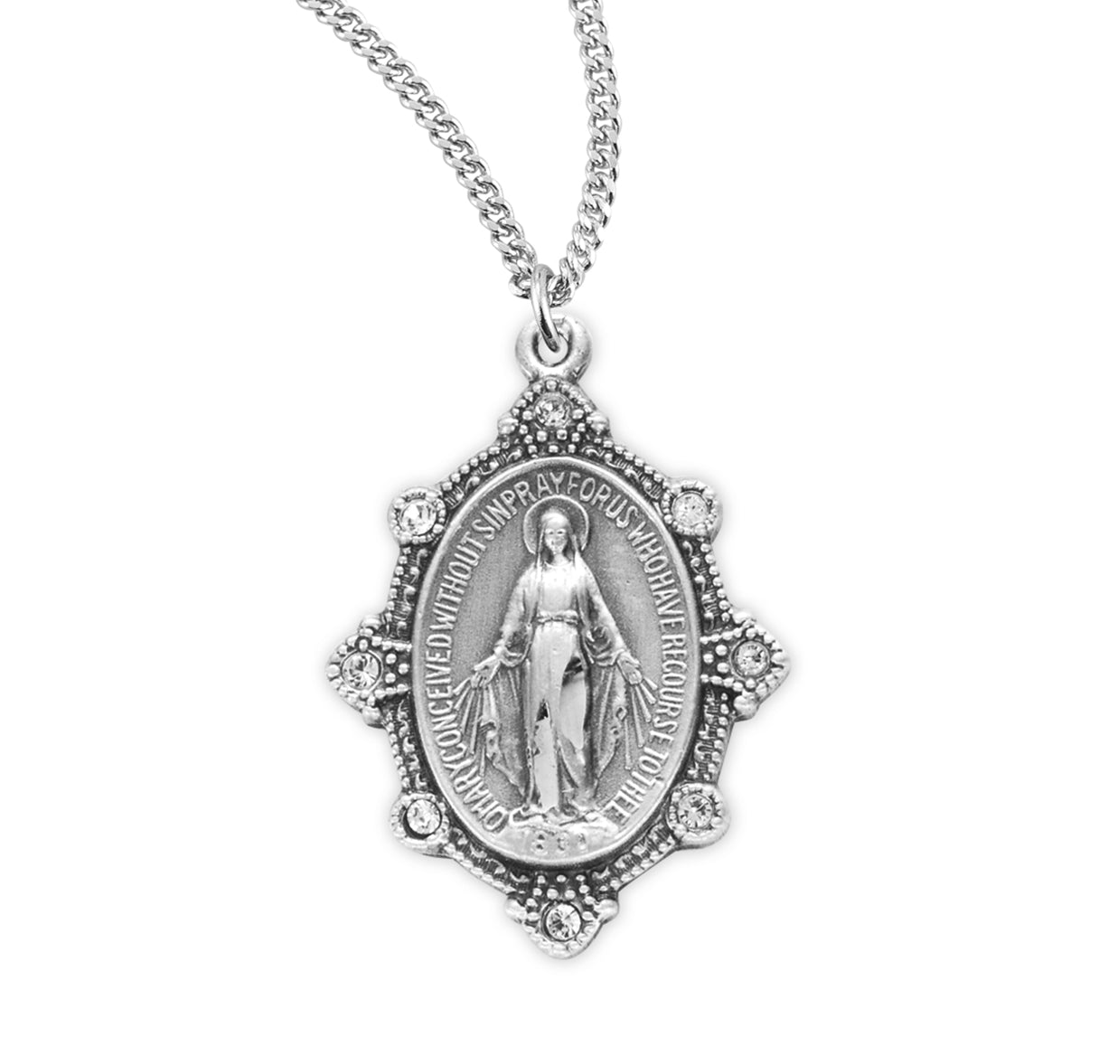 Sterling Silver & Crystal Miraculous Medal Necklace