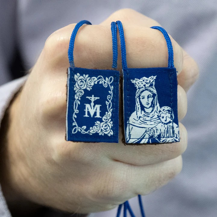 Premium Our Lady of Mt. Carmel Blue and White Scapular - 15"