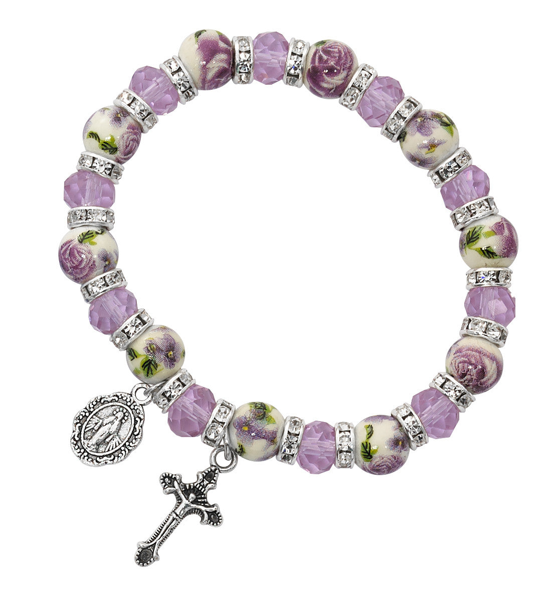 Lavender Crystal & Ceramic Floral Bracelet