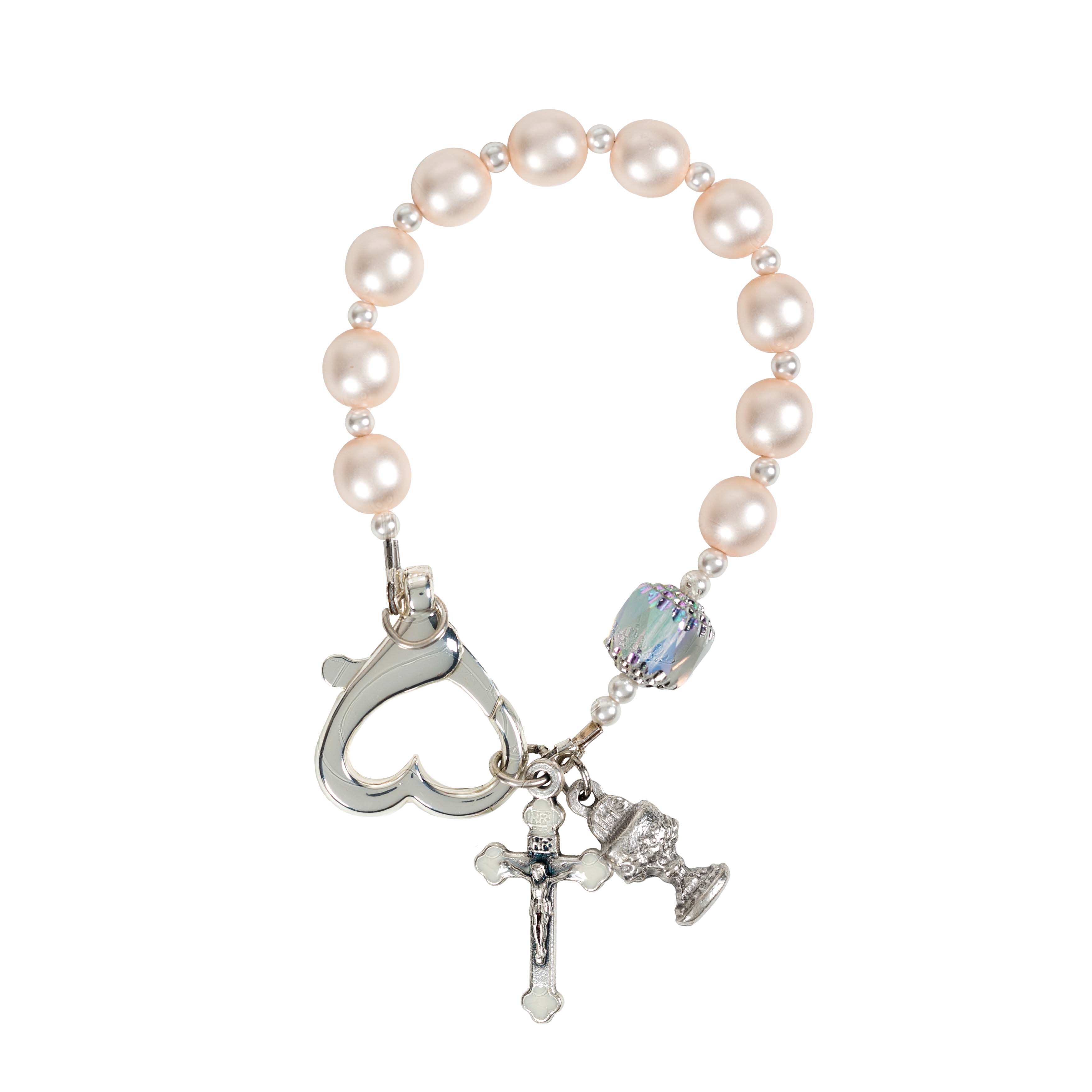 Girl's First Communion Pearl & Blue Rosary Bracelet