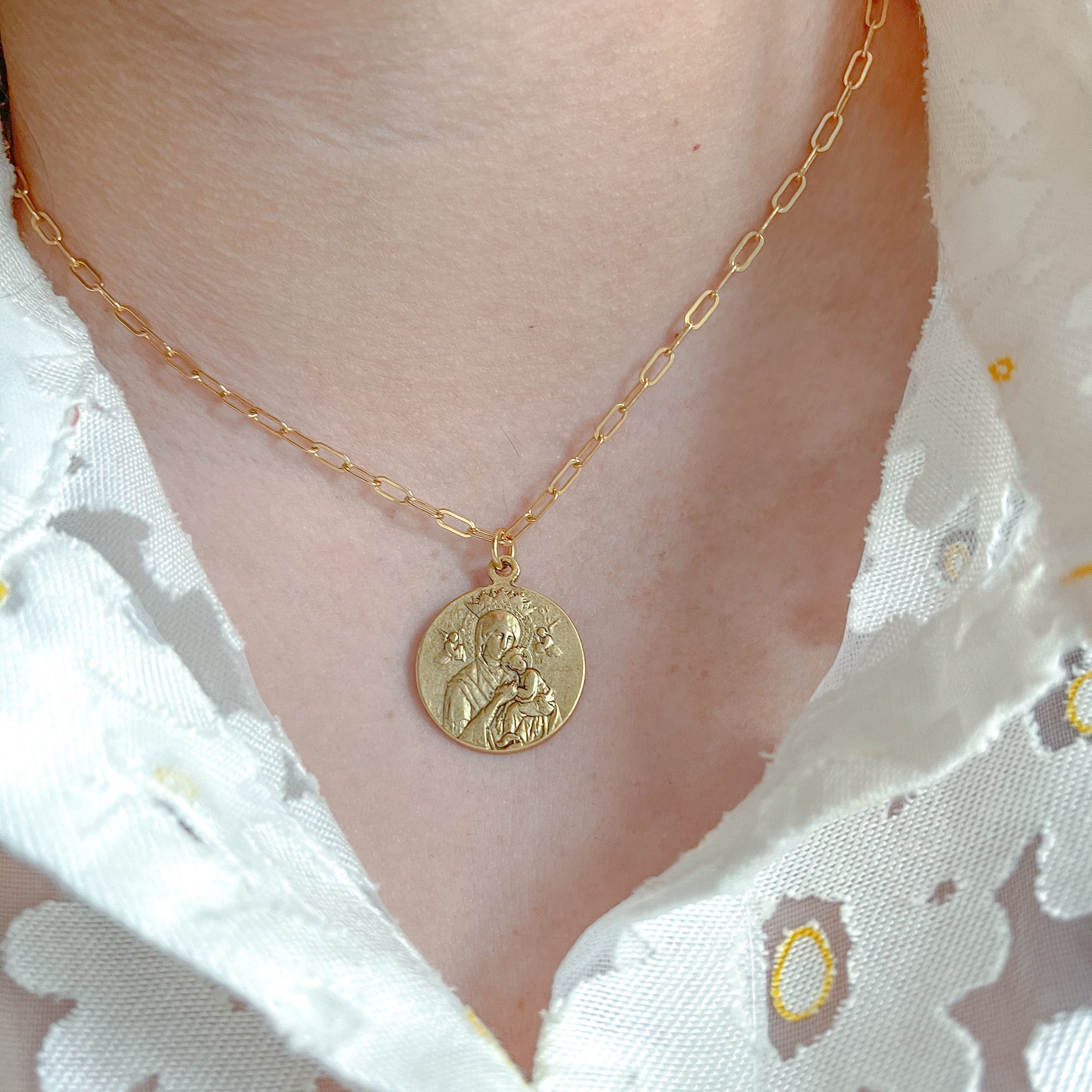 Vintage Medallion Our Lady of Perpetual Help Necklace