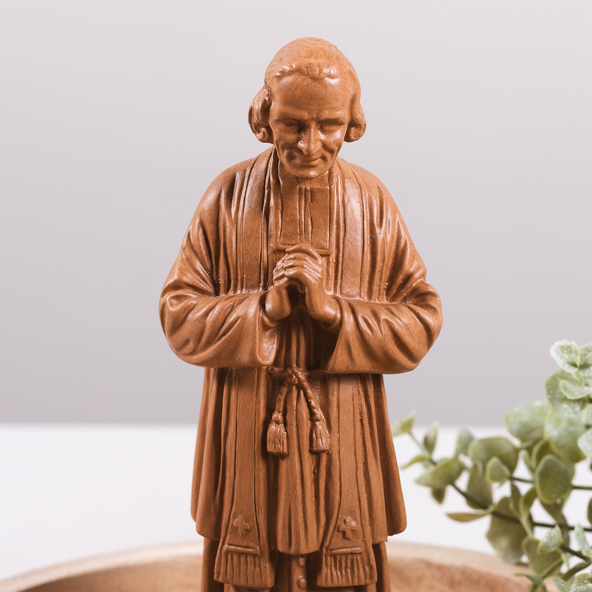 St. John Vianney Cure of Ars Wood Look Statue - 9"