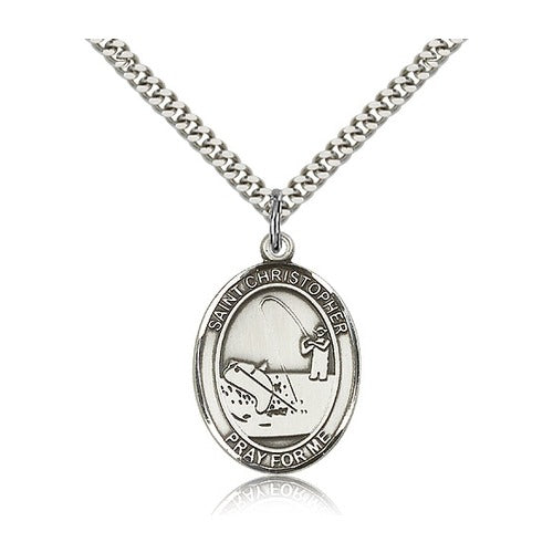 Sterling Silver St. Christopher Medal w/ chain - Fishing