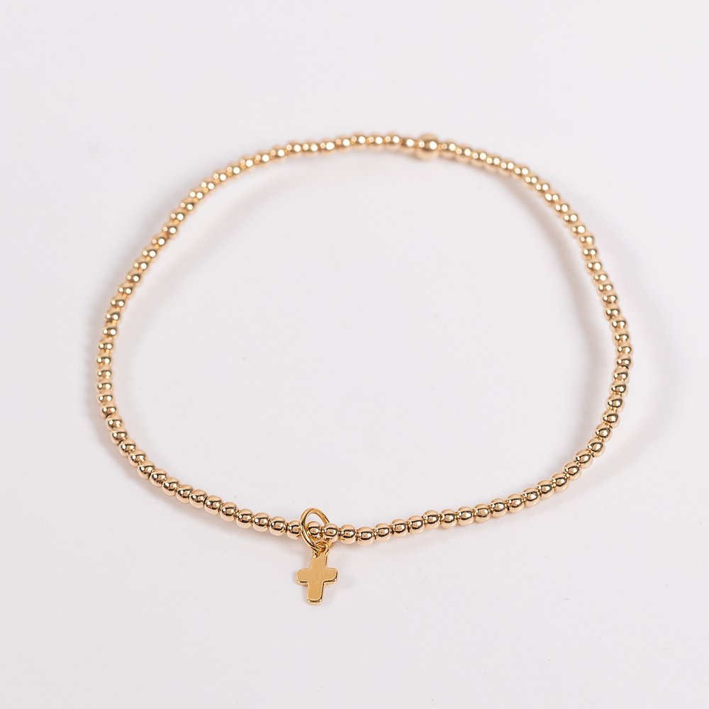 Mini Cross Charm Beaded Stretch Bracelet