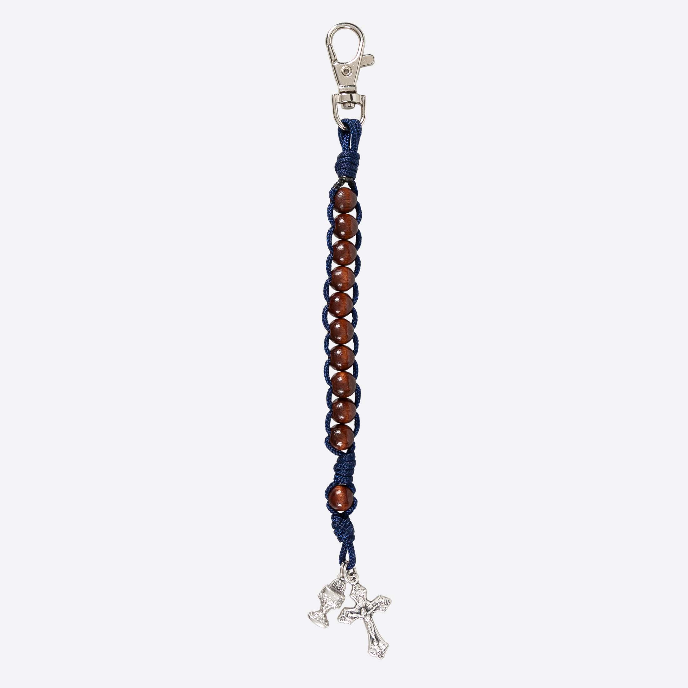 First Communion Wood & Blue Paracord Rosary Bracelet