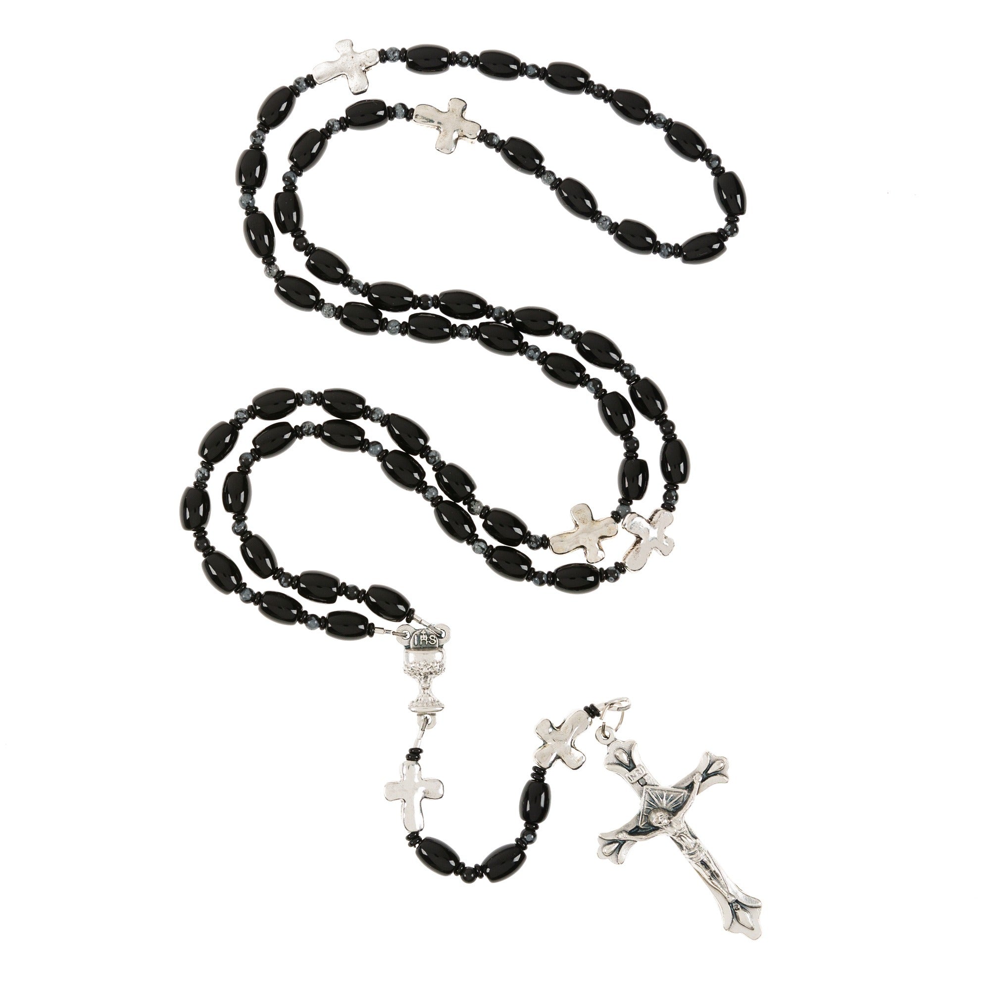 First Communion Black Rosary with Prayer Card