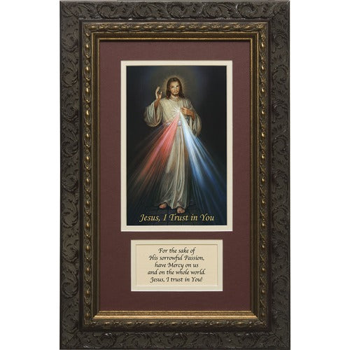 Divine Mercy with Prayer in Dark Ornate Frame