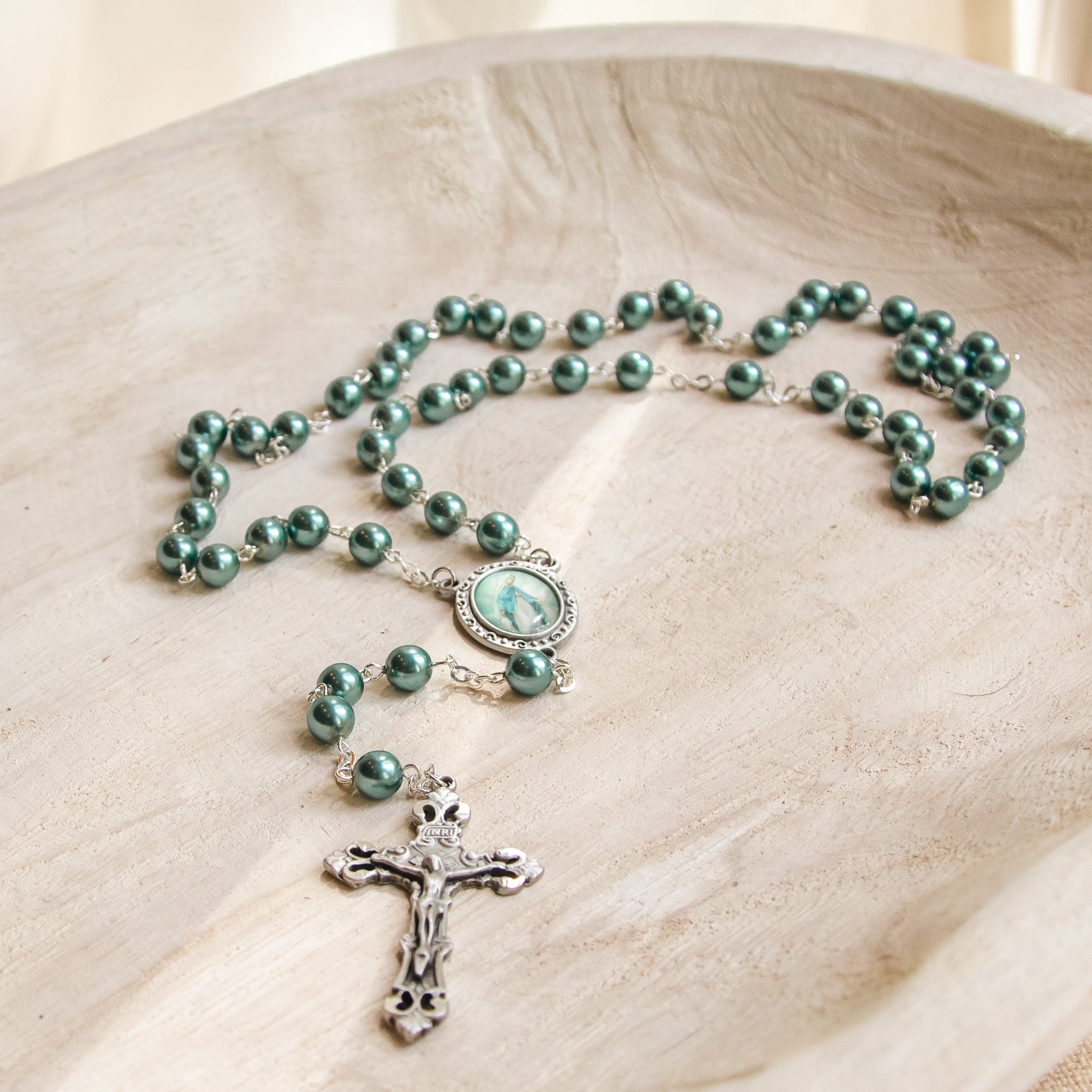 Teal Pearl Our Lady of Grace Rosary