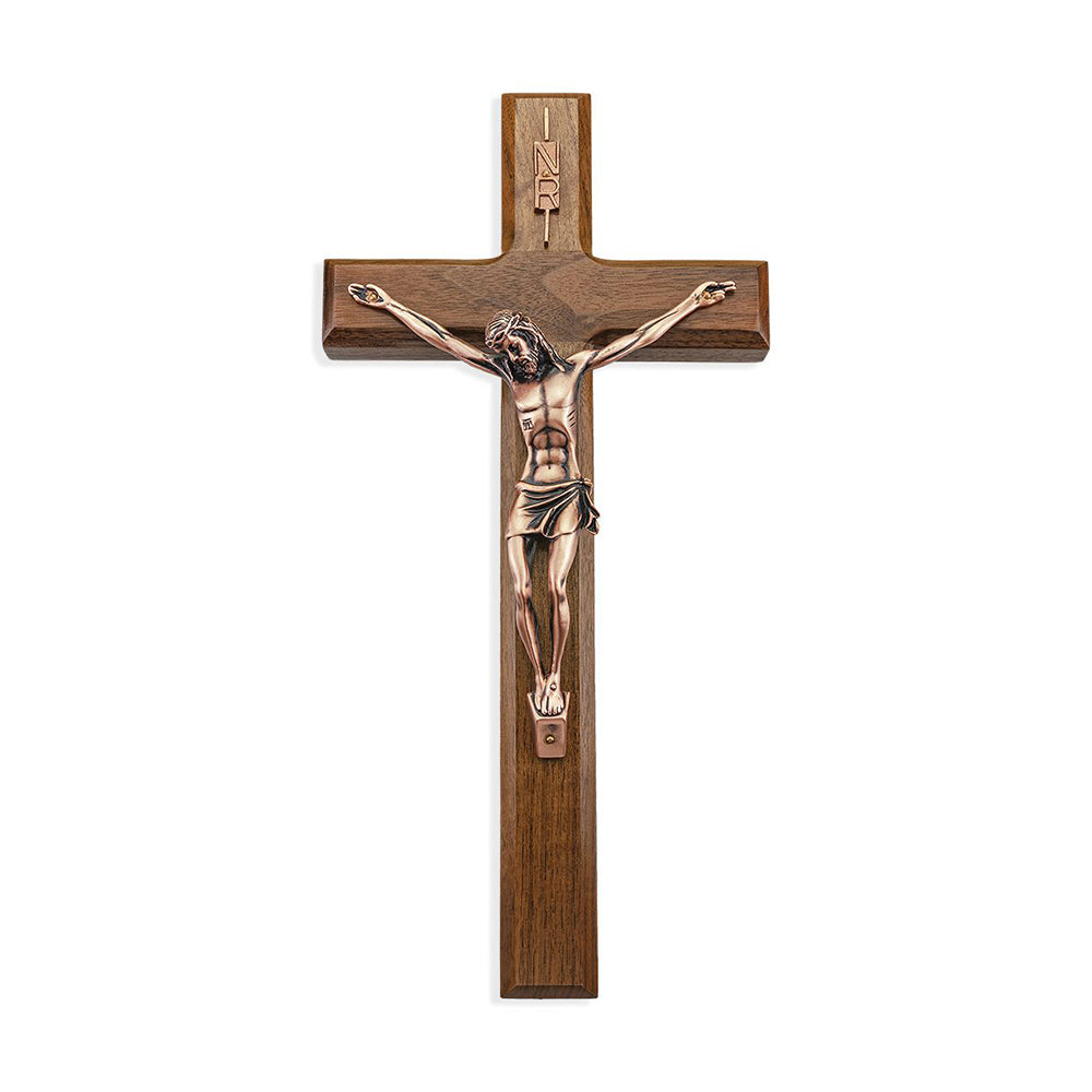 Walnut Wood Crucifix With Copper Corpus - 12"