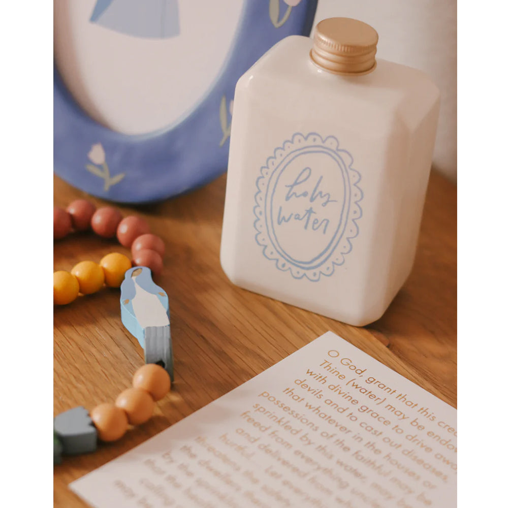 Be A Heart White & Blue Ceramic Holy Water Bottle