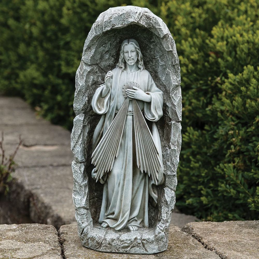 Divine Mercy LED Solar Outdoor Grotto Statue - 19"
